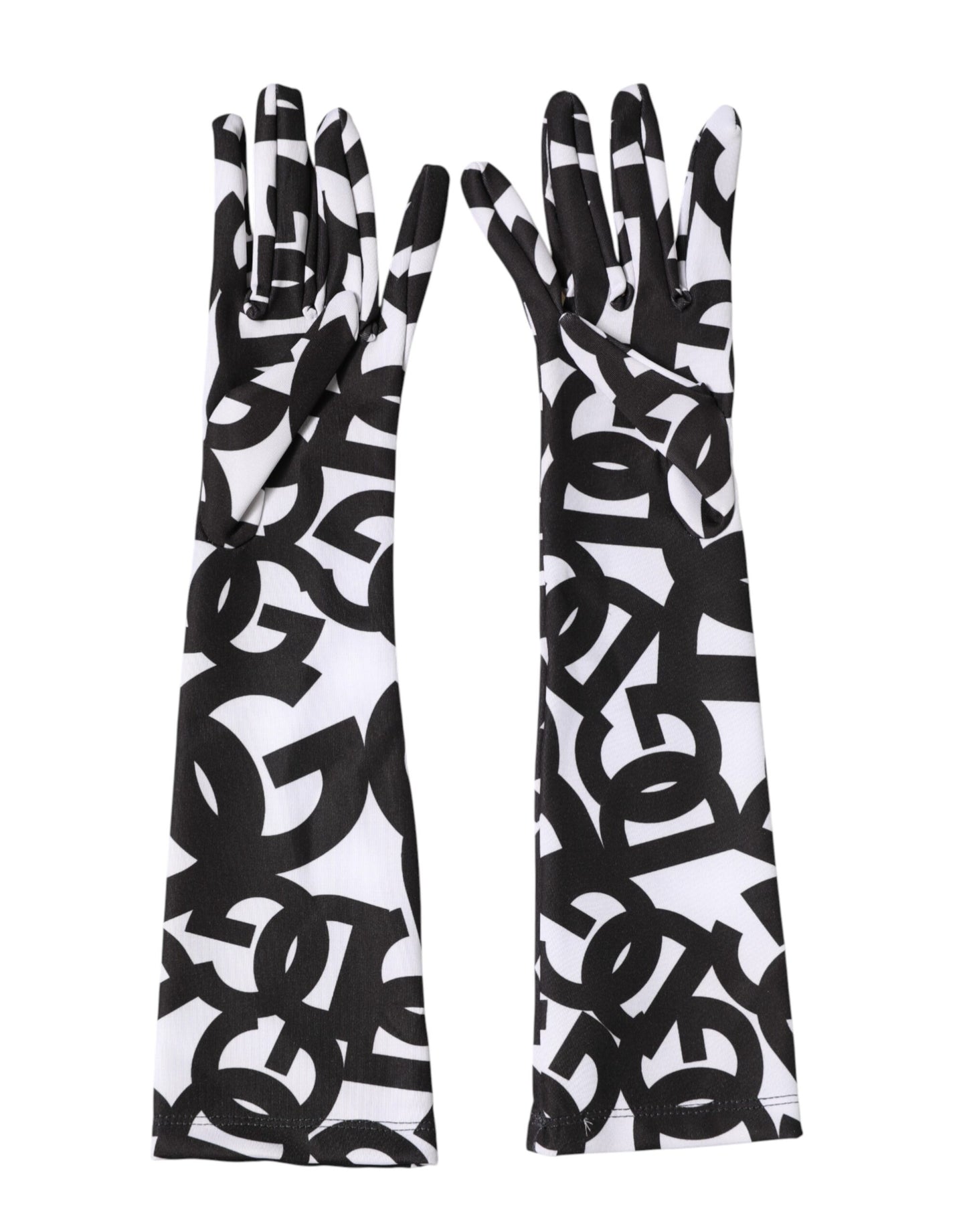 Gants mitaines Dolce & Gabbana noirs et blancs avec logo DG, longueur coude