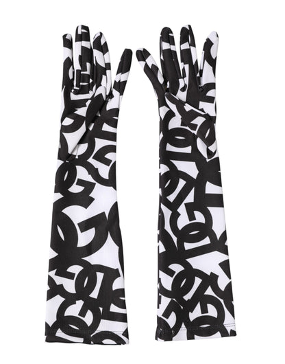Gants mitaines Dolce & Gabbana noirs et blancs avec logo DG, longueur coude