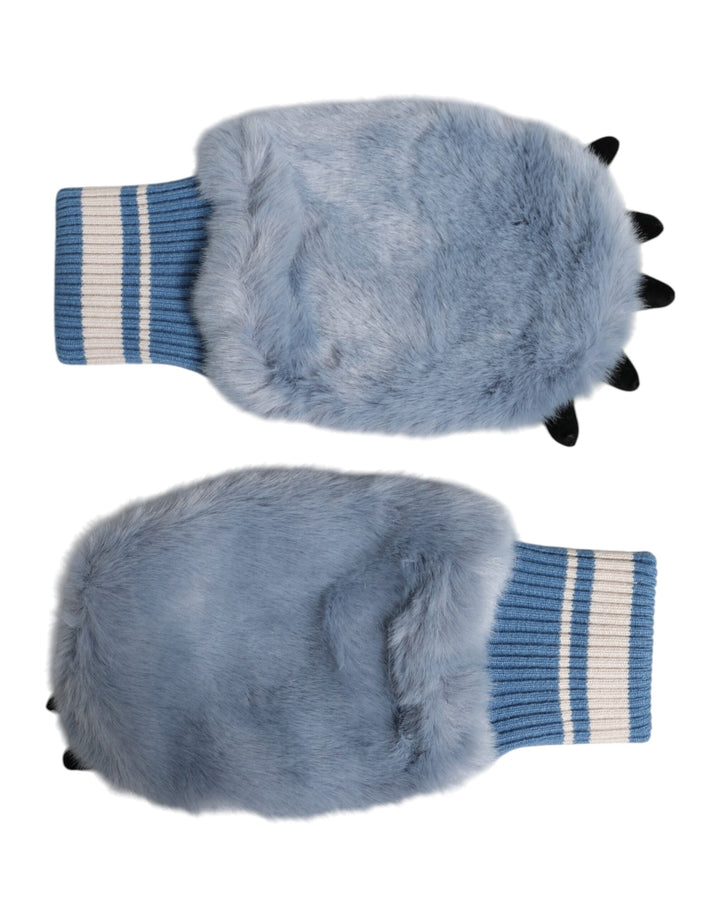 Guantes de manopla de punto de acrílico azul con pelo de Dolce & Gabbana
