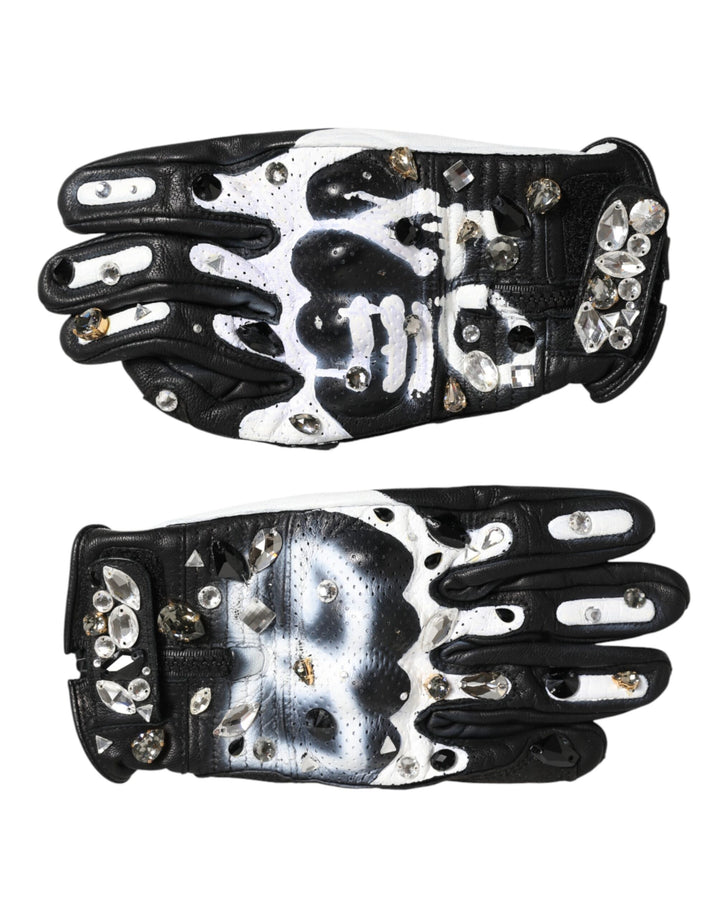 Guantes Dolce & Gabbana negros y blancos, mitones hasta la muñeca con cristales