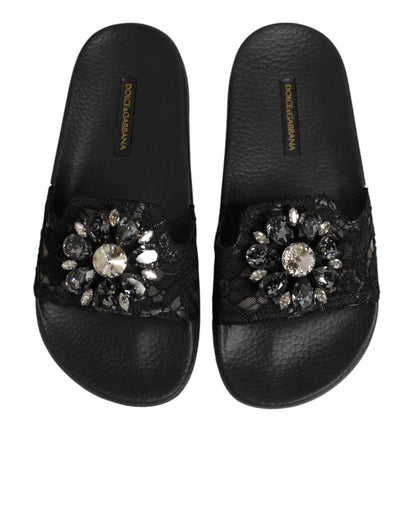 Chaussures claquettes Dolce & Gabbana en cuir matelassé Devotion noires