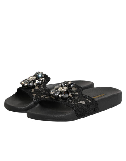 Chaussures claquettes Dolce & Gabbana en cuir matelassé Devotion noires