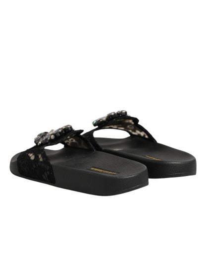 Chaussures claquettes Dolce & Gabbana en cuir matelassé Devotion noires