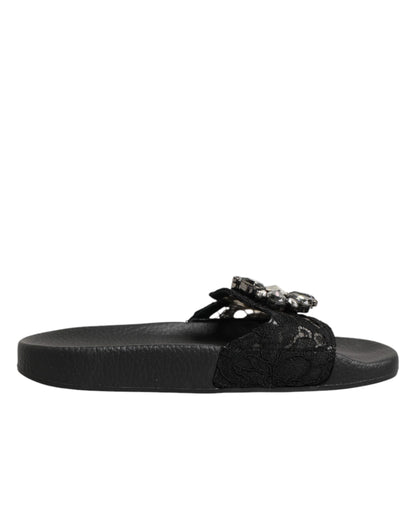 Chaussures claquettes Dolce & Gabbana en cuir matelassé Devotion noires