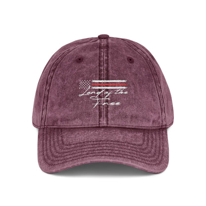 Hecho en EE. UU. | Gorra vintage desgastada con la bandera estadounidense "Land of the Free" | Gorra de béisbol bordada