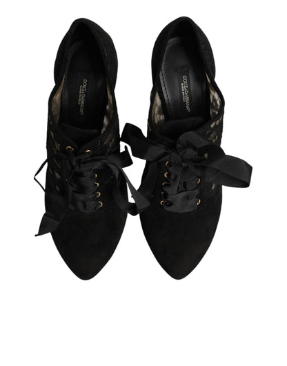 Chaussures à talons hauts à lacets noires à motif floral Dolce & Gabbana