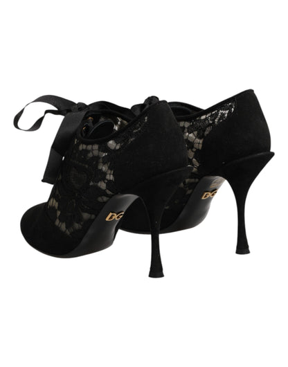 Chaussures à talons hauts à lacets noires à motif floral Dolce & Gabbana