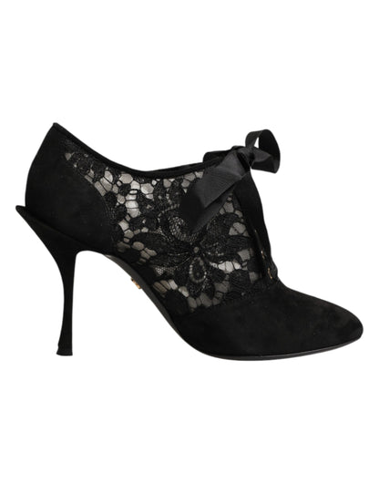 Chaussures à talons hauts à lacets noires à motif floral Dolce & Gabbana