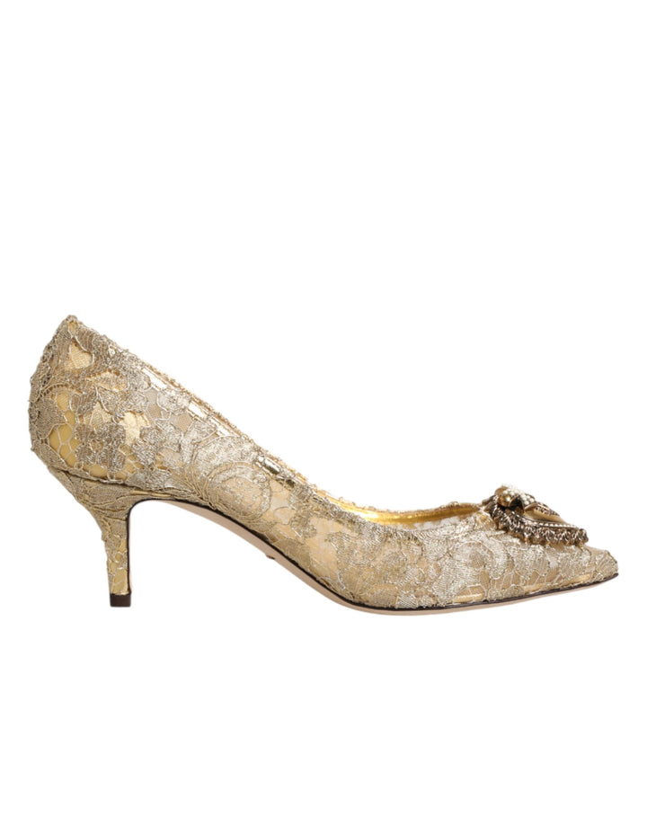 Chaussures à talon Dolce & Gabbana en dentelle de Taormine dorée DEVOTION