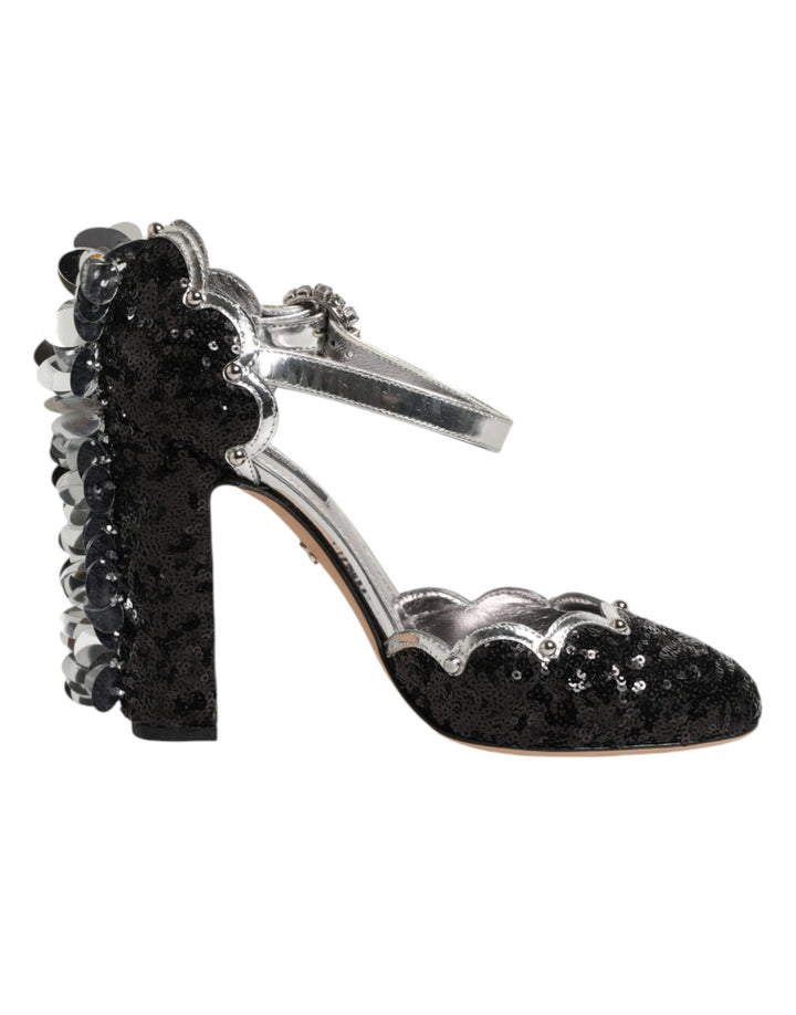 Chaussures Sandales Dolce & Gabbana Noires à Paillettes et Bride Cheville