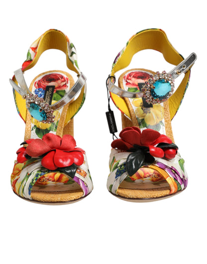 Zapatos Sandalias Dolce & Gabbana Florales Multicolor Adornados con Cristales