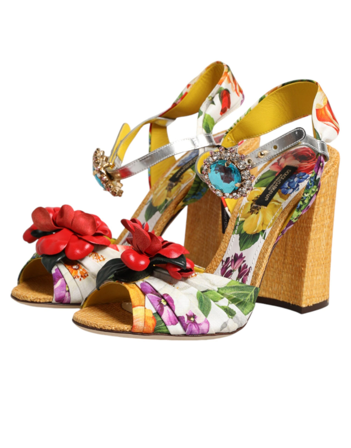 Zapatos Sandalias Dolce & Gabbana Florales Multicolor Adornados con Cristales
