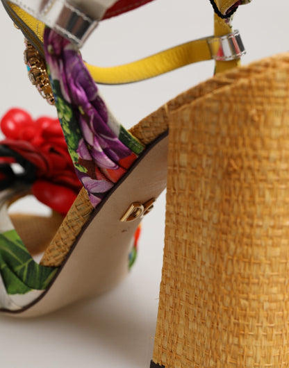 Zapatos Sandalias Dolce & Gabbana Florales Multicolor Adornados con Cristales