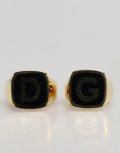 Bagues réglables Dolce & Gabbana en laiton doré, émail noir "DG"