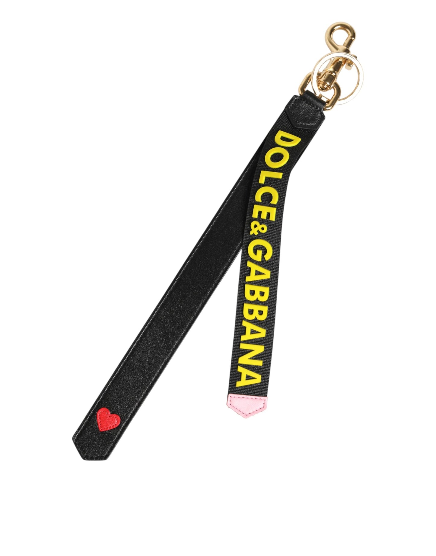 Porte-clés Dolce & Gabbana en laiton avec logo noir et jaune en cuir