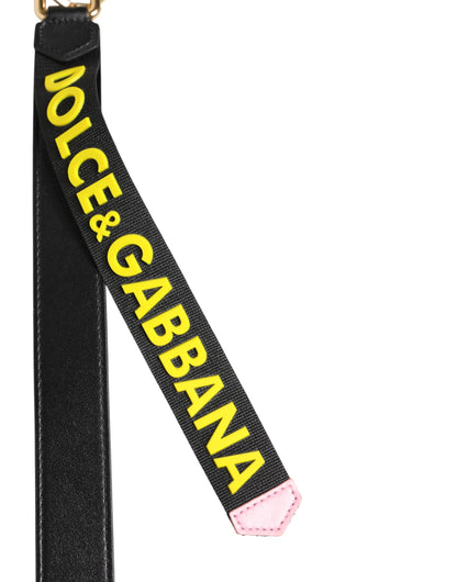 Porte-clés Dolce & Gabbana en laiton avec logo noir et jaune en cuir