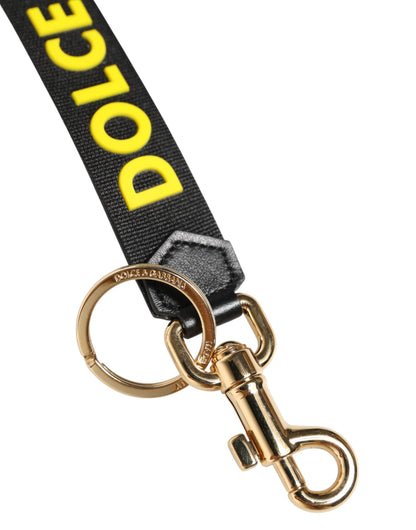 Porte-clés Dolce & Gabbana en laiton avec logo noir et jaune en cuir