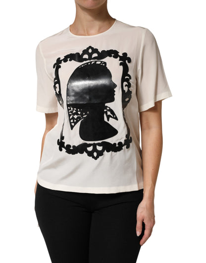 Top de manga corta Dolce & Gabbana de seda crema con detalle de silueta