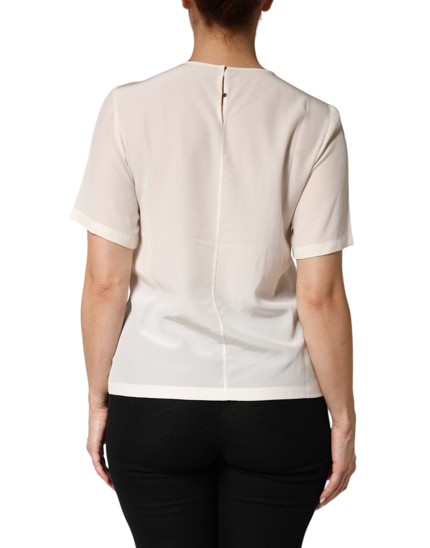 Top de manga corta Dolce & Gabbana de seda crema con detalle de silueta