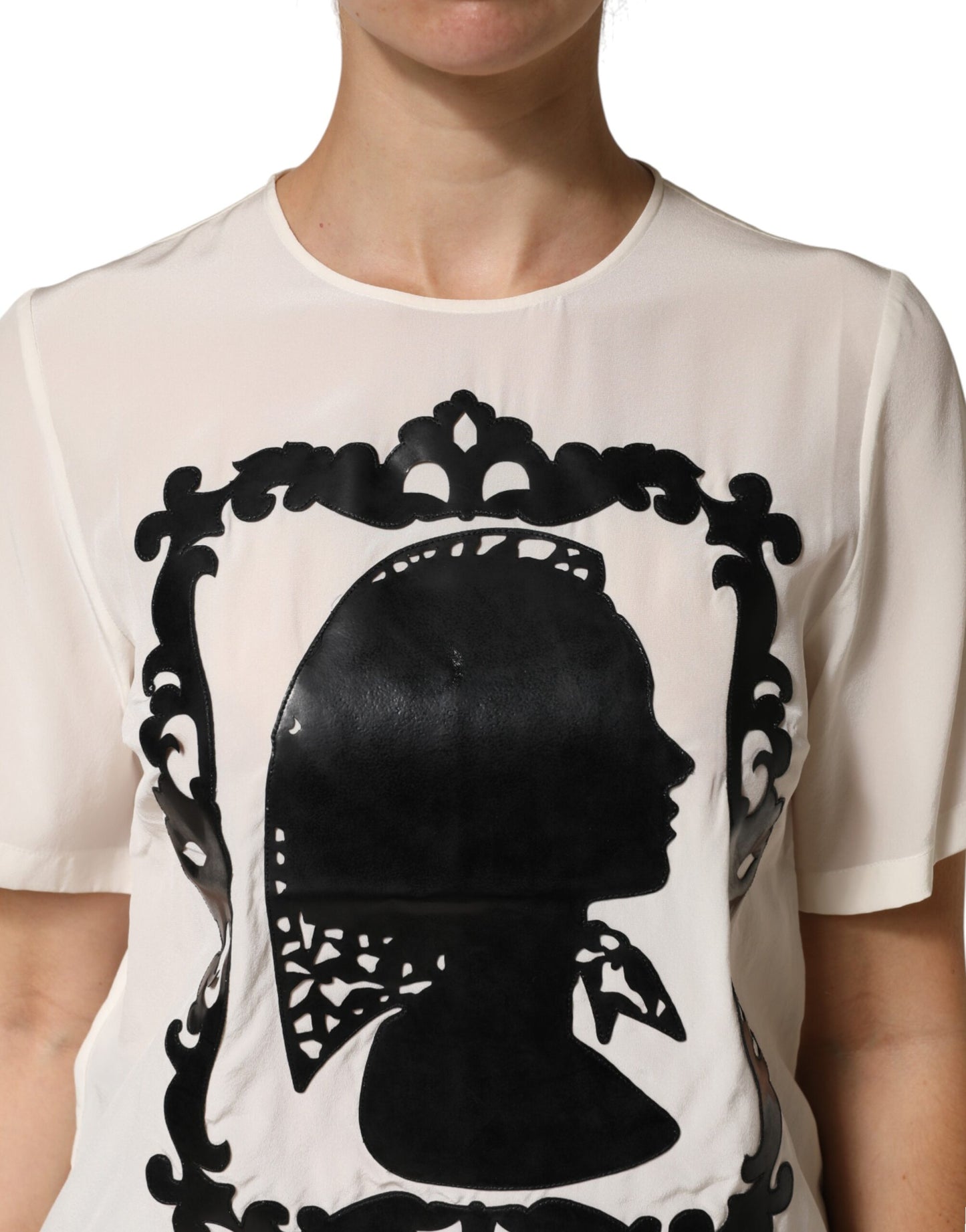 Top de manga corta Dolce & Gabbana de seda crema con detalle de silueta