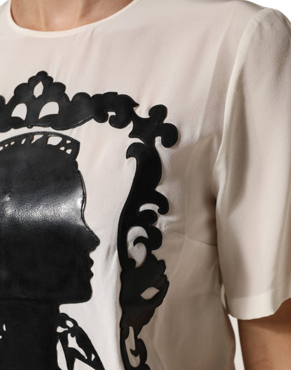 Top de manga corta Dolce & Gabbana de seda crema con detalle de silueta