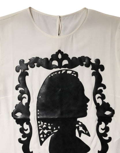Top de manga corta Dolce & Gabbana de seda crema con detalle de silueta