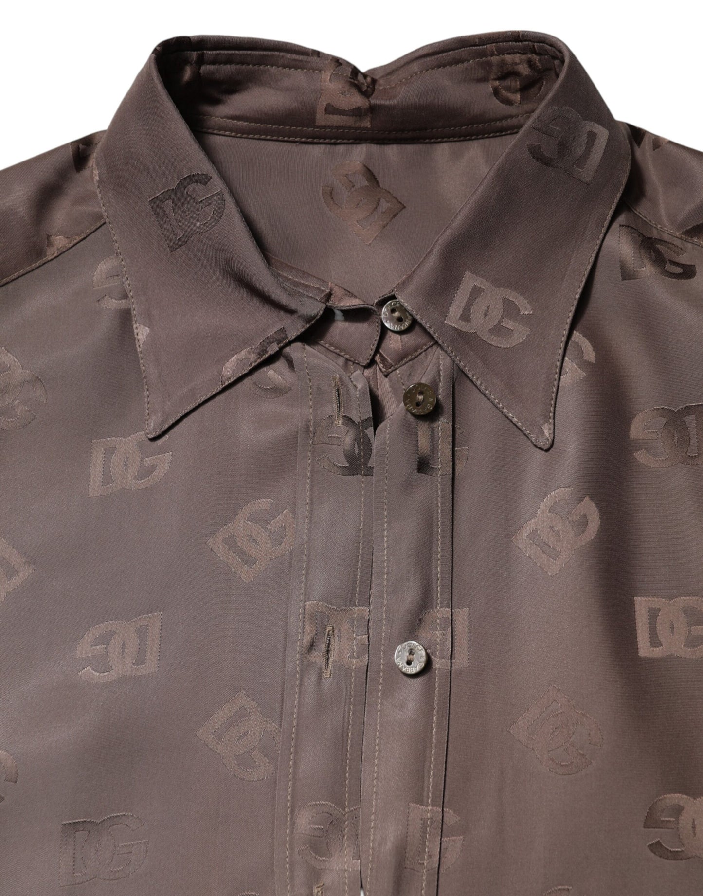 Top de camisa con cuello y manga larga en marrón con logotipo de Dolce & Gabbana