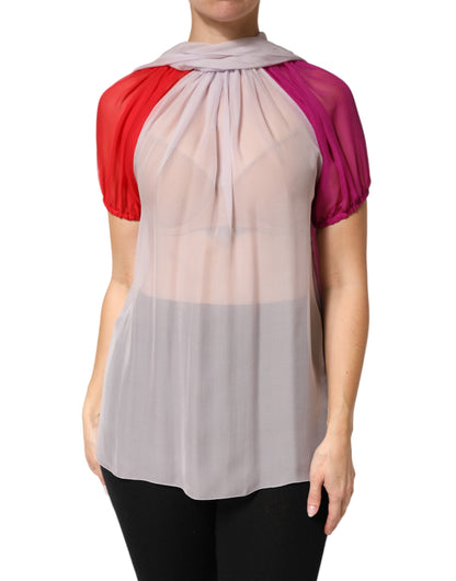 Top de blusa de seda multicolor de manga corta de Dolce & Gabbana