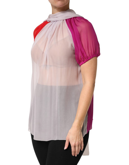 Top de blusa de seda multicolor de manga corta de Dolce & Gabbana