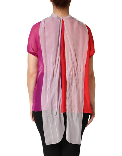 Top de blusa de seda multicolor de manga corta de Dolce & Gabbana