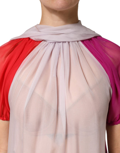 Top de blusa de seda multicolor de manga corta de Dolce & Gabbana