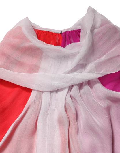 Top de blusa de seda multicolor de manga corta de Dolce & Gabbana