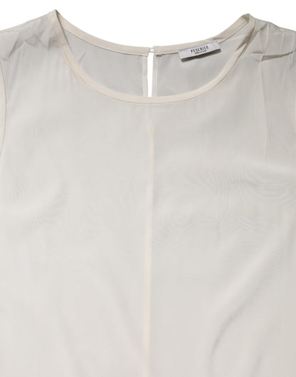 Peserico Off White Silk Stretch Roundneck Sleeveless Tank Top