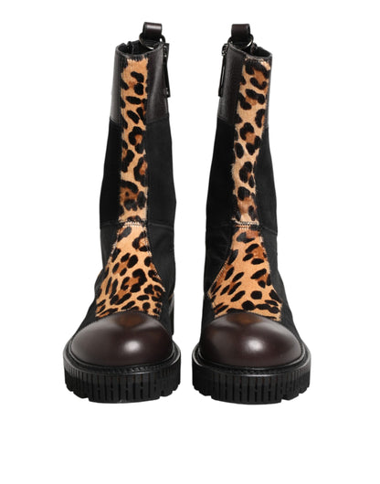 Botas de media pantorrilla con estampado de leopardo multicolor de Dolce & Gabbana