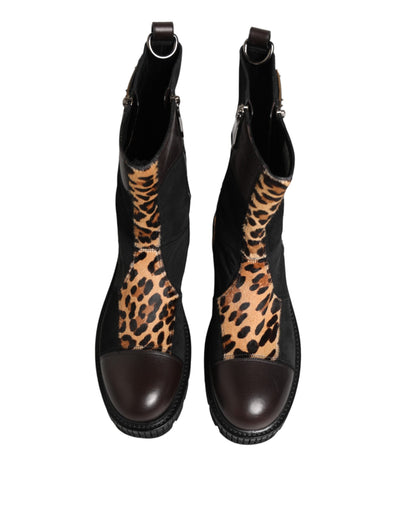 Botas de media pantorrilla con estampado de leopardo multicolor de Dolce & Gabbana