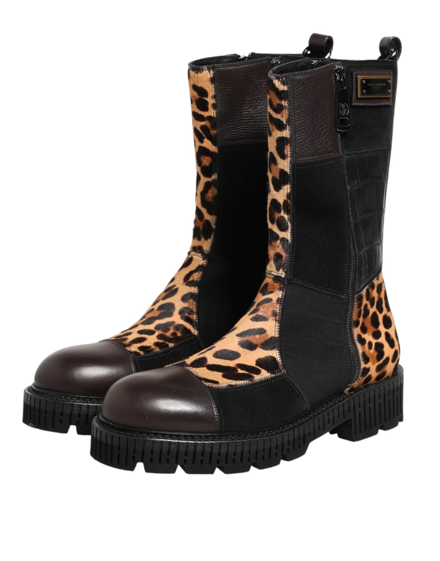 Botas de media pantorrilla con estampado de leopardo multicolor de Dolce & Gabbana