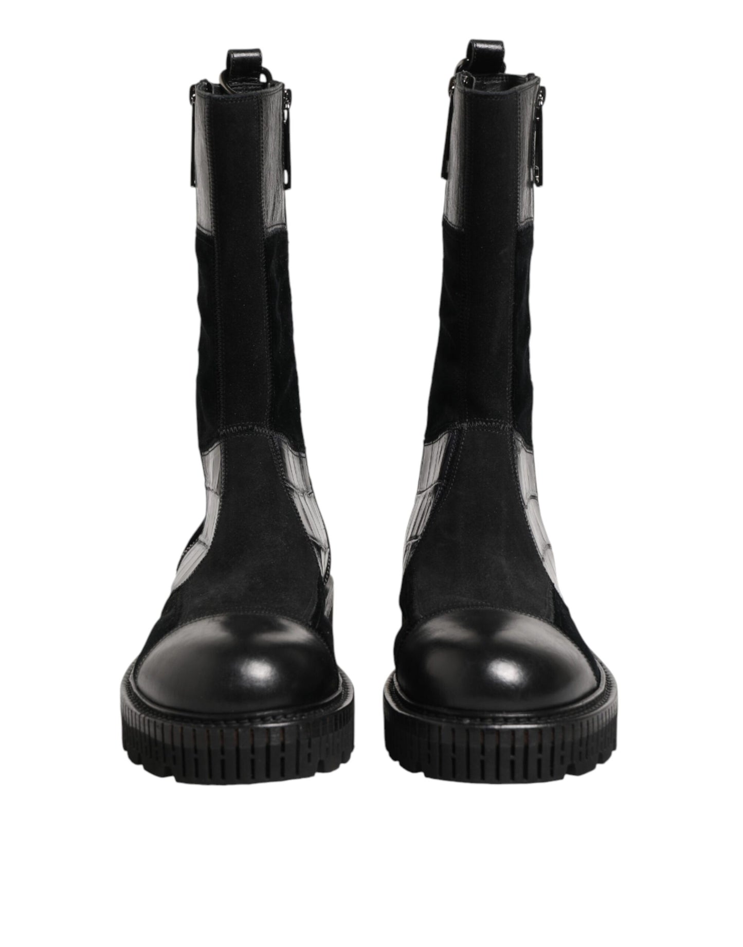 Bottes mi-mollet en cuir noir patchwork Dolce & Gabbana