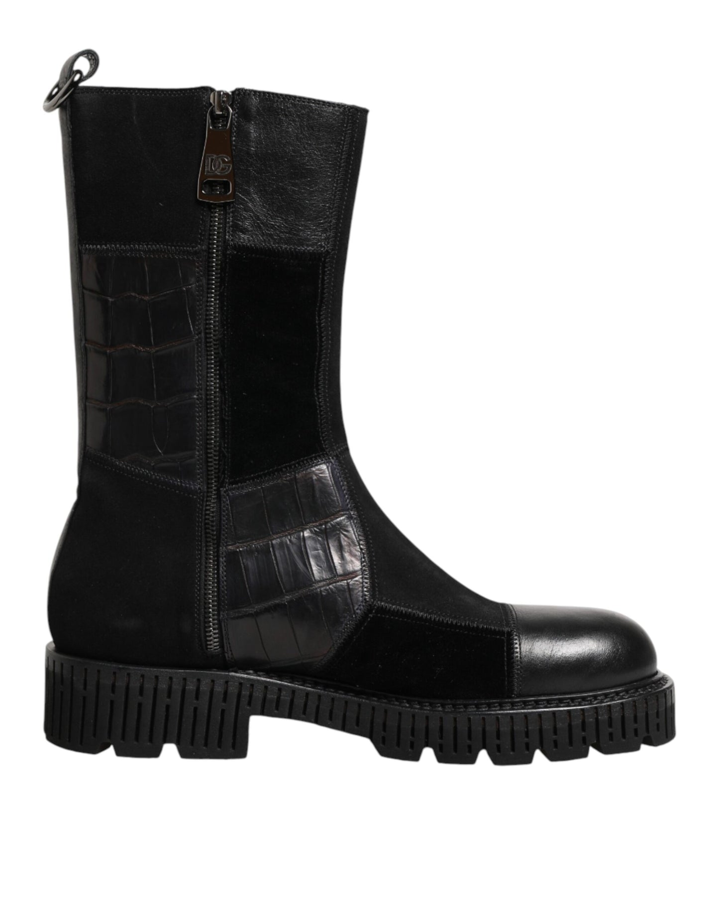 Bottes mi-mollet en cuir noir patchwork Dolce & Gabbana