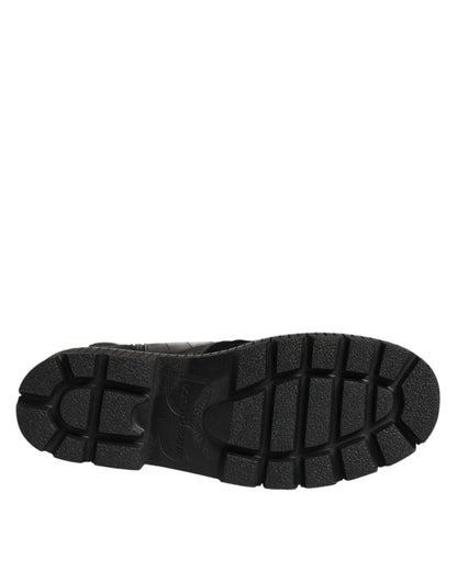 Bottes mi-mollet en cuir noir patchwork Dolce & Gabbana