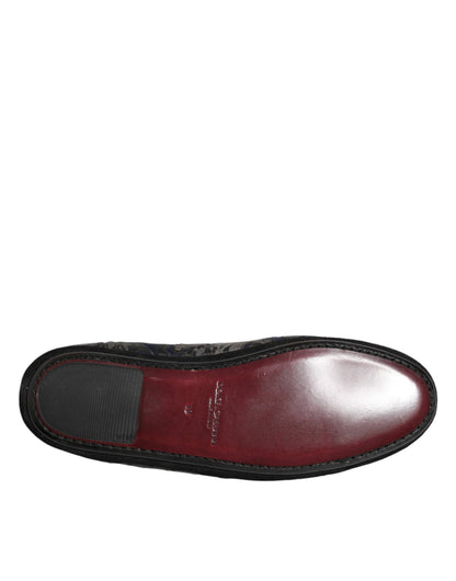 Dolce & Gabbana Black Jacquard Leather Slip On Loafers Shoes