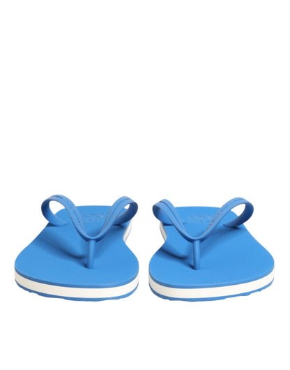 Zapatillas planas de playa con logo azul y blanco de Dolce & Gabbana