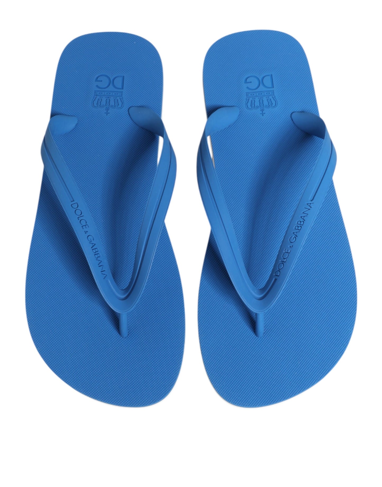 Zapatillas planas de playa con logo azul y blanco de Dolce & Gabbana