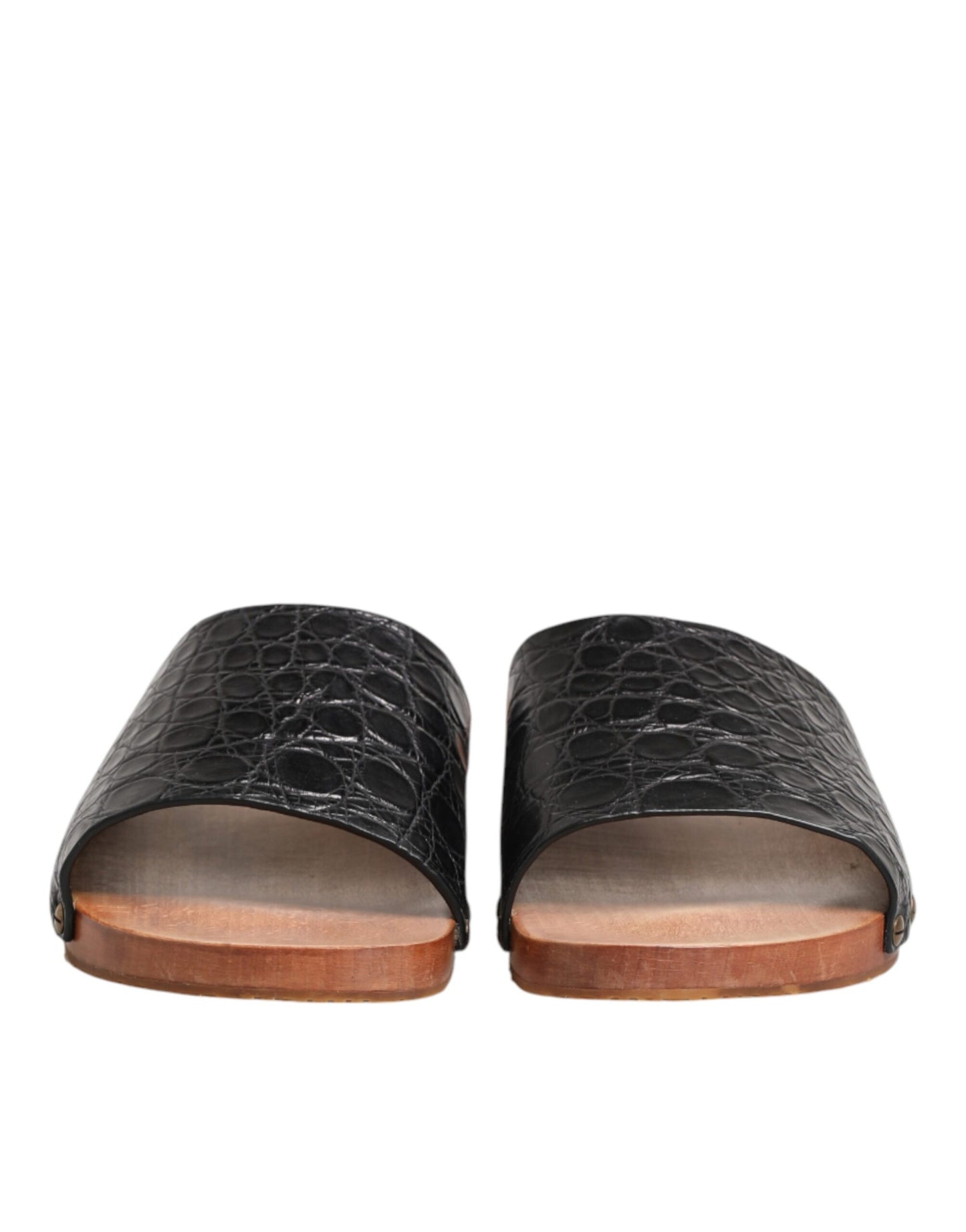Dolce & Gabbana Sandalias Deslizantes de Piel Negra Marrón