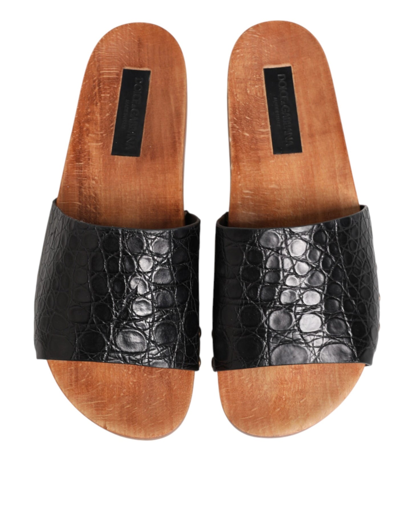 Dolce & Gabbana Sandalias Deslizantes de Piel Negra Marrón