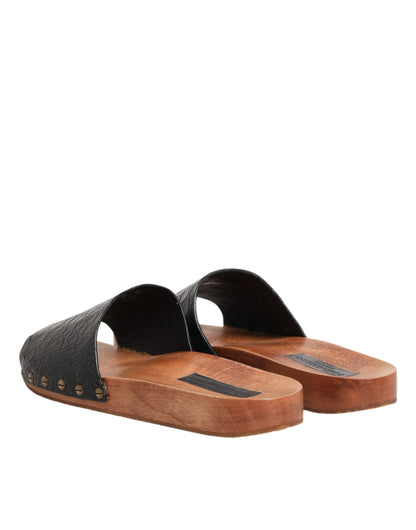Dolce & Gabbana Sandalias Deslizantes de Piel Negra Marrón