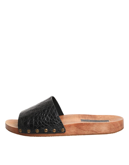Dolce & Gabbana Sandalias Deslizantes de Piel Negra Marrón