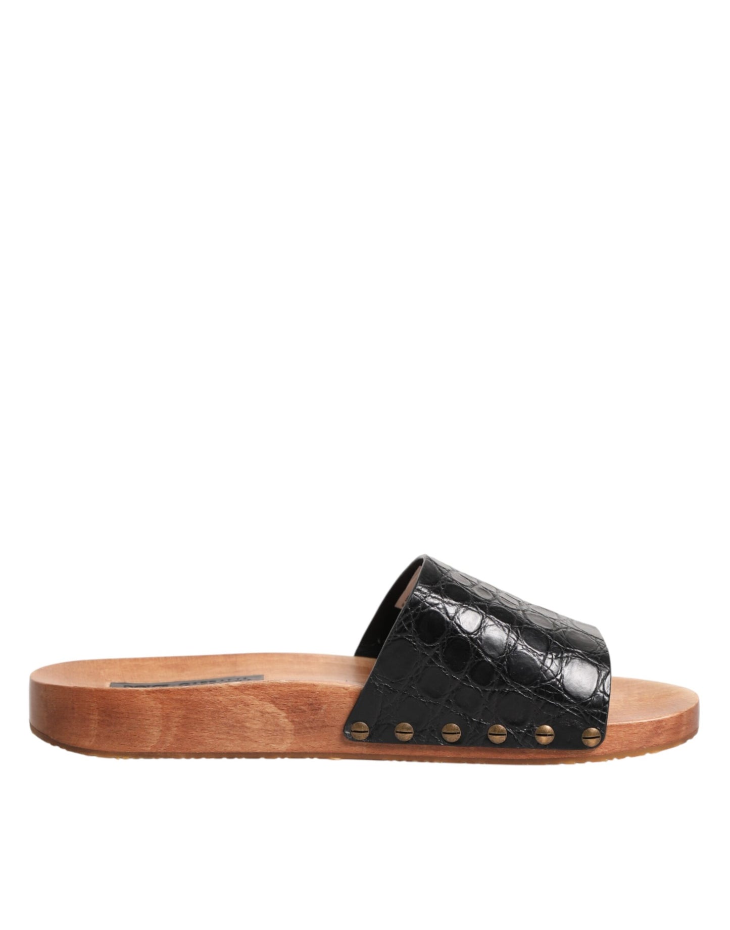 Dolce & Gabbana Sandalias Deslizantes de Piel Negra Marrón