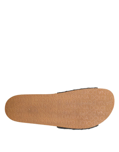 Dolce & Gabbana Sandalias Deslizantes de Piel Negra Marrón