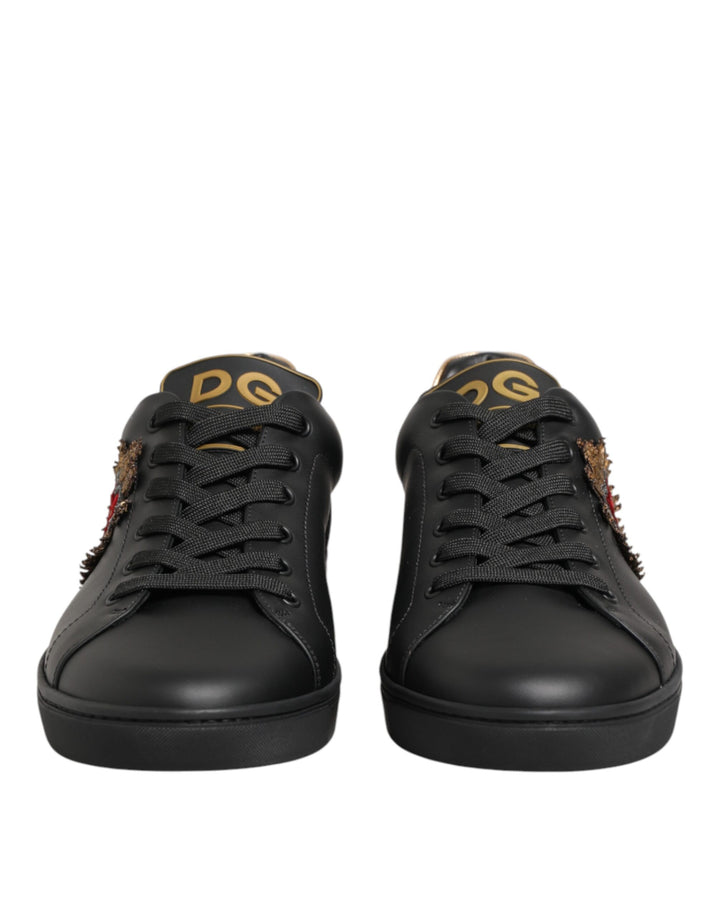 Zapatillas Dolce & Gabbana de cuero negro adornadas con corazones