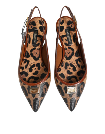 Zapatos planos con tiras traseras de leopardo marrones Dolce & Gabbana